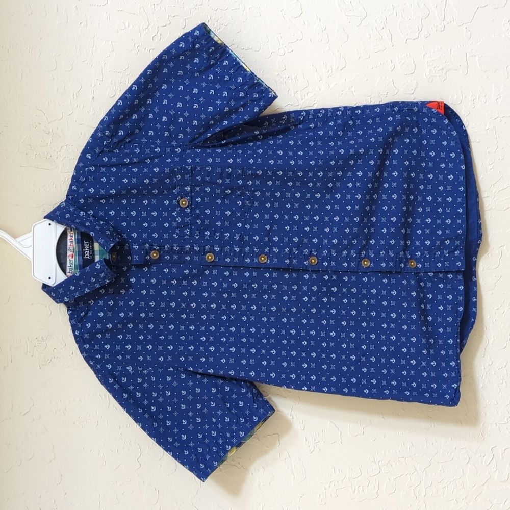 Baker By Ted Baker Boys Anchor Short Sleeve Button Down Shirt Size 8
